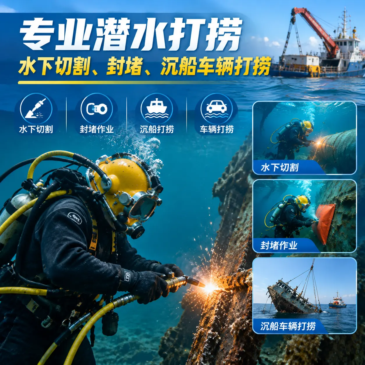 专业潜水打捞｜水下切割、封堵、沉船车辆打捞思茅